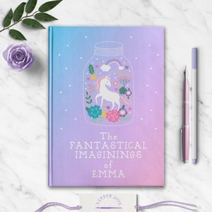 Diario de unicornio: cuaderno personalizado para niños, diario de sueños de niñas personalizado, diario de aventuras de fantasía para hijas, regalo de cumpleaños para sobrinas