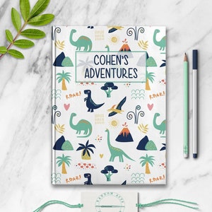 Cuaderno infantil personalizado con nombre personalizado, regalo de cumpleaños de dinosaurio personalizado para niños, cuaderno de escritura escolar de dinosaurios único para niños