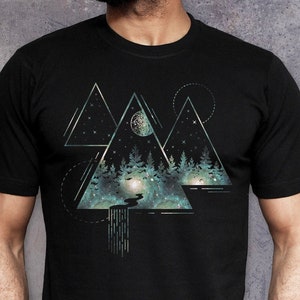 Mens Nature T Shirt Forest Trees Mountain Adventure Tee Hiking Camping Outdoor Travelers Graphic Tees Gift for Nature Travel Lover Boyfriend