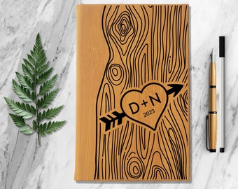 Couples Initials In Tree Personalized Notebook Custom Engraved Journal Customized Boyfriend Girlfriend Anniversary Gift Travel Journal