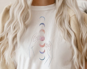 Moon Phase Shirt Spiritual Celestial Clothing Boho Hippie Meditation Yoga Tees Mystical Witchy Aesthetic T-Shirts Birthday Gift For Her