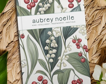 Personalized Birth Month Flower Journal - May Lily of the Valley & Hawthorn - Custom Foral Notebook