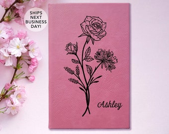 Birthday Month Flower Personalized Name Notebook - Custom Floral Birthday Gift - Minimalist Botanical Dream Diary - Writing Poetry Journal