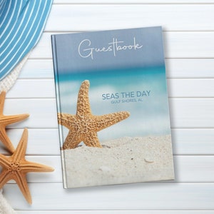 Starfish Personalized Guestbook - Custom Beach Vacation Home Guest Book - Tropical Sea Getaway Notebook - Travel Rental Memory Journal