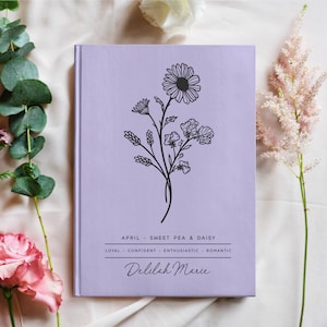 Birth Month Flower Personalized Name Notebook - Custom Floral Mothers Day Gift - Unique Botanical Dream Diary - Writing Poetry Journal