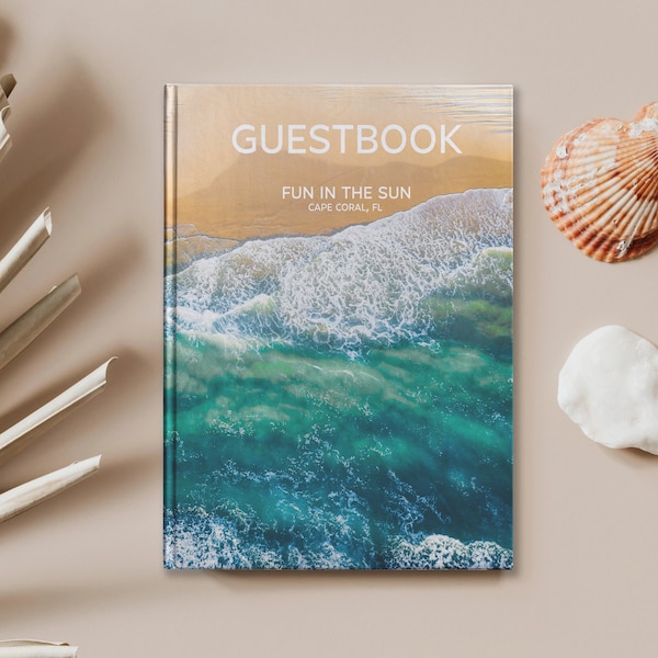 Beach Waves Personalized Guestbook - Custom Vacation Home Guest Book - Custom Tropical Sea Getaway Notebook - Travel Rental Memory Journal