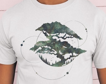 Geometric Galaxy Bonsai Tree T-Shirt - Nature Hiking Tee