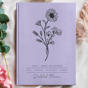 Geboortemaand bloemendagboek - gepersonaliseerd notitieboek met naam - aangepaste bloemen kerstcadeau - botanische droomdagboek - poëziedagboek schrijven