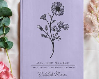 Personalized Birth Month Flower Journal - Custom Botanical Notebook