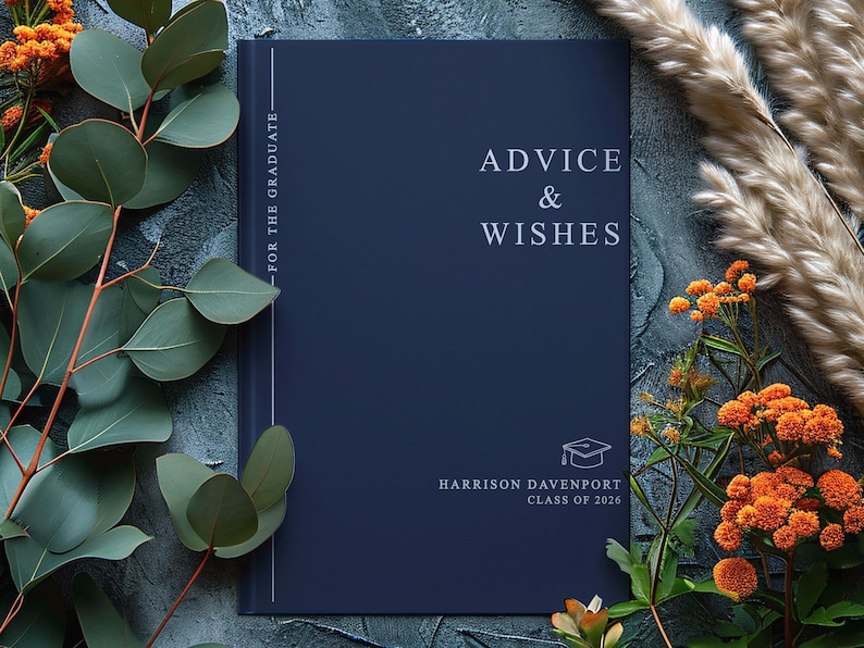 Advice & Wishes Graduation Book - Class of 2026 - Personalized Graduate Guest Book - His or Her Memory Keepsake SM Hardcover Blank