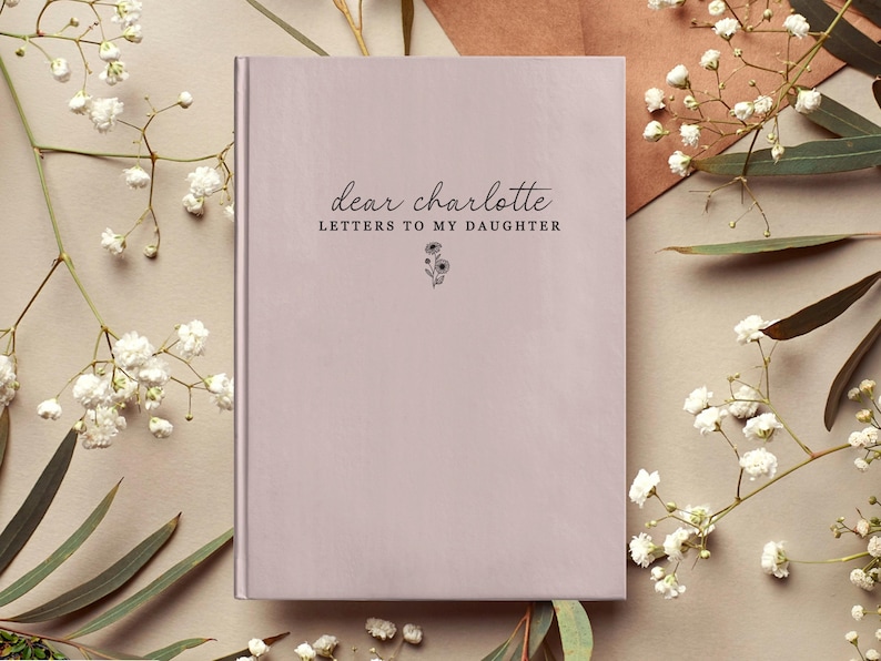 letters to my daughter, hardcover orchid pink journal, custom birth month flowers