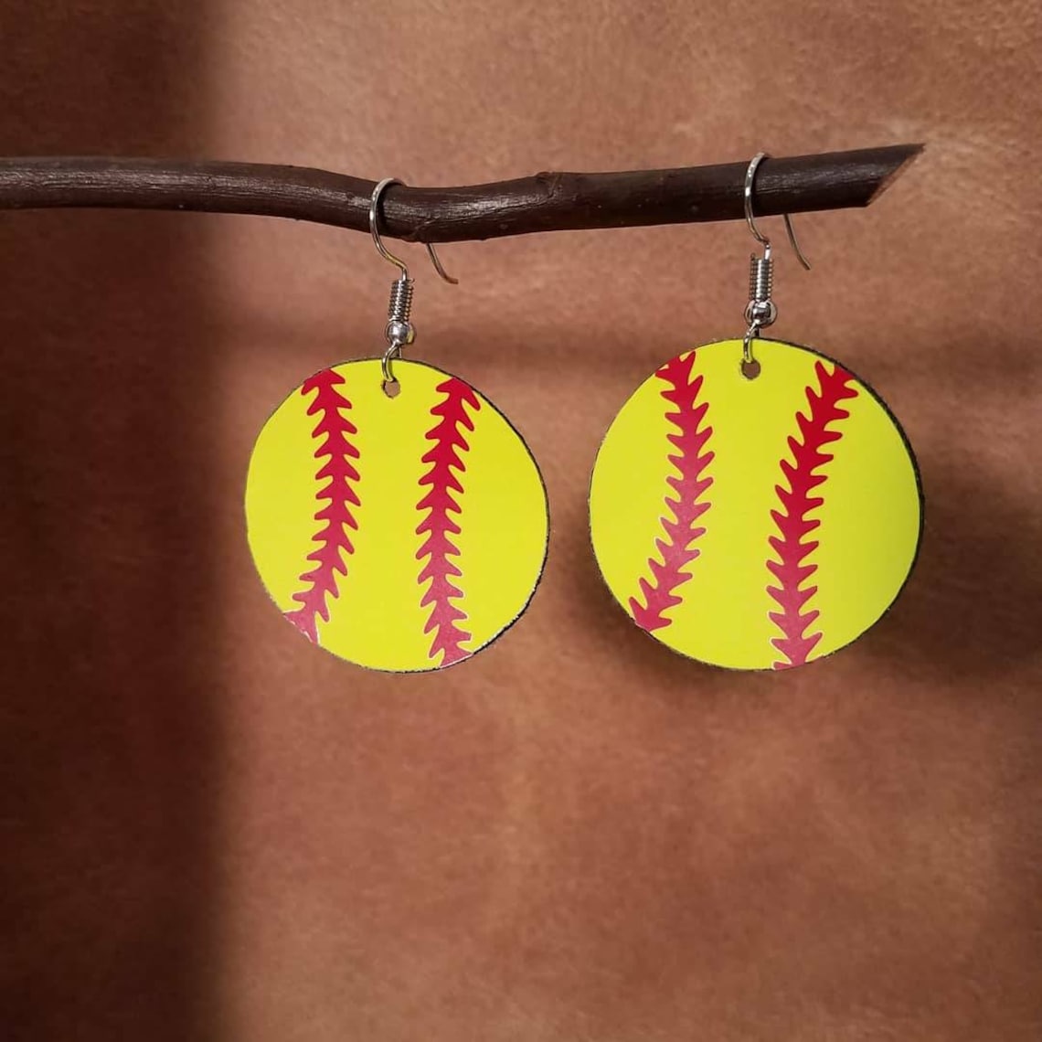 Softball Faux Leather Earrings Etsy