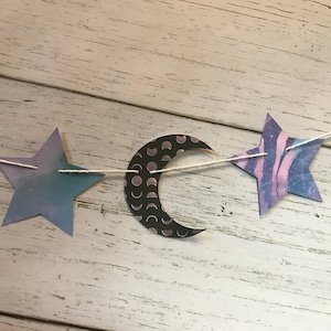 Moon and Stars Garland - Two the Moon Themed Birthday Party - Second Birthday - Space Themed Birthday Party - Birthday Party Decor