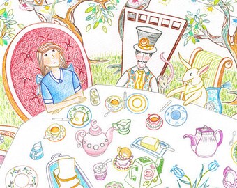 Alice in Wonderland Print - Gift for Daughter - Mad Hatter's Tea Party - Book Illustration - Watercolour Art - Birthday Present