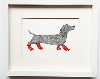 Sausage Dog Print - Birthday Dog Gift - Sausage Dog Illustration - Dog Lover Gift - Dachshund Art - Miniature Dachshund Art