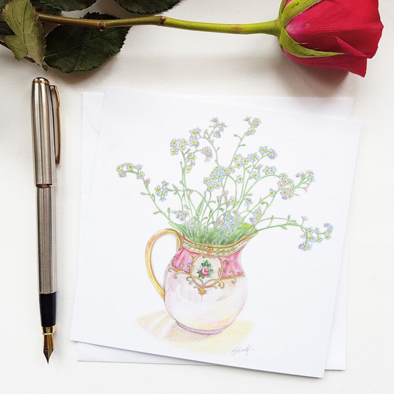 Forget Me Nots Flower Greetings Card Mum Floral Card Etsy