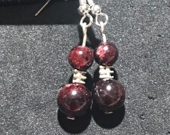 Garnet double drop dangle earrings