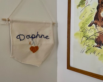 Custom Embroidered Name Pennant Banner, Nursery Decor