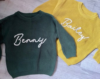 Personalized Kids Sweater, Hand Embroidered Baby Crewneck, Custom Toddler Knits, Gifts for Kids, Christmas Gift for Baby