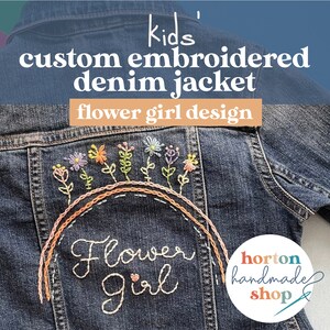 Flower Girl Denim Floral Wedding Jacket Flower Girl Gift Hand Embroidered Wedding Favors Denim Jackets for Bridal Party image 4