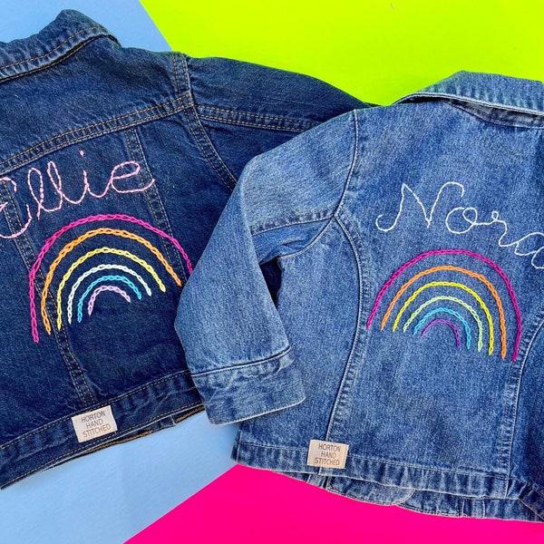 Custom Name Jean Jacket, Personalized Denim Jacket for Babies and Toddlers, Kids Birthday Gift, Personalized Kids Clothing with Rainbow