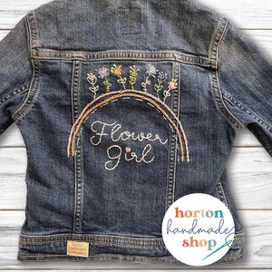 Flower Girl Denim Floral Wedding Jacket Flower Girl Gift Hand Embroidered Wedding Favors Denim Jackets for Bridal Party image 3