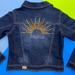 Sunrise Design - Hand Embroidered Denim Jacket - Baby Toddler and Kids, Handmade Embroidery