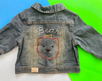 Toddler Jean Jacket - Toddler Boy Jacket - Teddy Bear Design - Hand Embroidered Denim Jacket - Baby Toddler and Kids