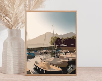 Haven van Gravedona - Comomeer - Kunstposter van de haven van Gravedona - Print van Comomeer - Printbare wanddecoratie van Comomeer