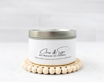 Citrus and Sage Candle-Vegan-Earth Conscious-Hypoallergenic Wax-Aromatherapy-Essential Oil Candle-8 oz or 12oz