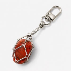 Crystal Holder Keychain, Silver Gemstone Cage Bag Charm, Tumbled Stone Purse Charm-Stone Not Included