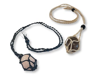 Cotton Rope Gemstone Holder Necklace | Adjustable Crystal Cage