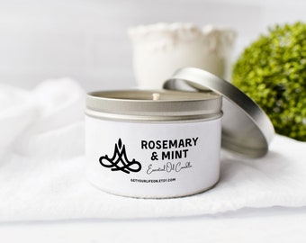 Rosemary & Mint Candle-Vegan Coconut Wax and Pure Essential Oils-All Natural 8 oz Candle