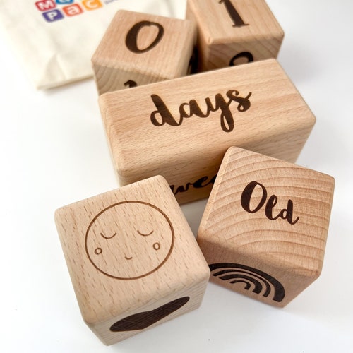 Wooden Baby Milestone Blocks in Scripted Font natural Raw Etsy UK