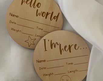 New Baby announcement - Wooden Milestone Discs with two adorable designs