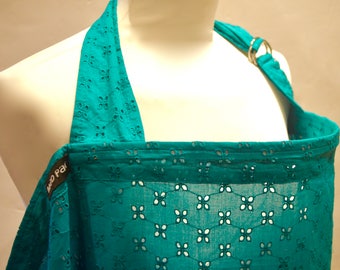 Emerald green Broderie Anglaise (Die-cut Embroidered Cotton) Nursing cover / Breastfeeding cover