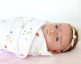 Forest Baby Swaddle Blanket with Hare & Tortoise Book – Cotton or Bamboo