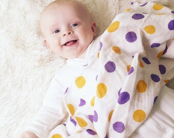 Purple and gold dots Bamboo Swaddle Blanket