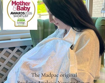 Ivory Broderie Anglaise Nursing Cover: Lightweight Cotton, Adjustable Strap