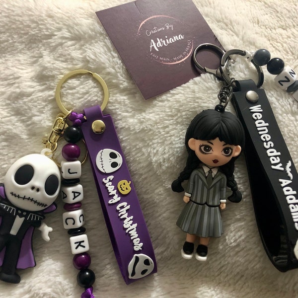 Porte Clés 3D, Jack, Harley Quinn, Joker, Mercredi, bijoux de sac, trousse, cartable... personnalisé, idée cadeau,personnages Tim Burton