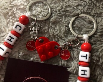 Porte Clés, personnalisé, lego cœur, St Valentin, amoureux, love, bijoux de sac, Idée cadeau