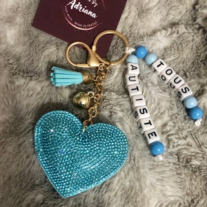 Porte Clés personnages 3D, chien, ourson, Coeur strass, bijoux de sac, trousse, cartable... personnalisé, idée cadeau