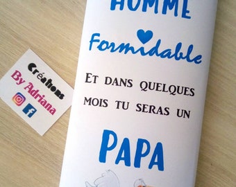 Tablette chocolat, annonce grossesse, futur papa, Cadeau original, idée cadeau, famille, bébé, cigogne