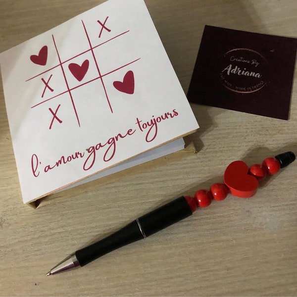 Lot carnet et stylo « l’amour gagne toujours », idée cadeau, St Valentin, amoureux