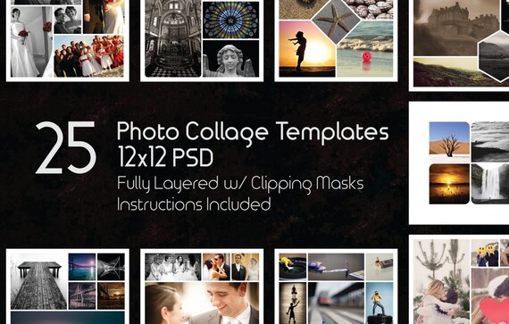 12x12 photo collage templates pack 25 psd templates etsy
