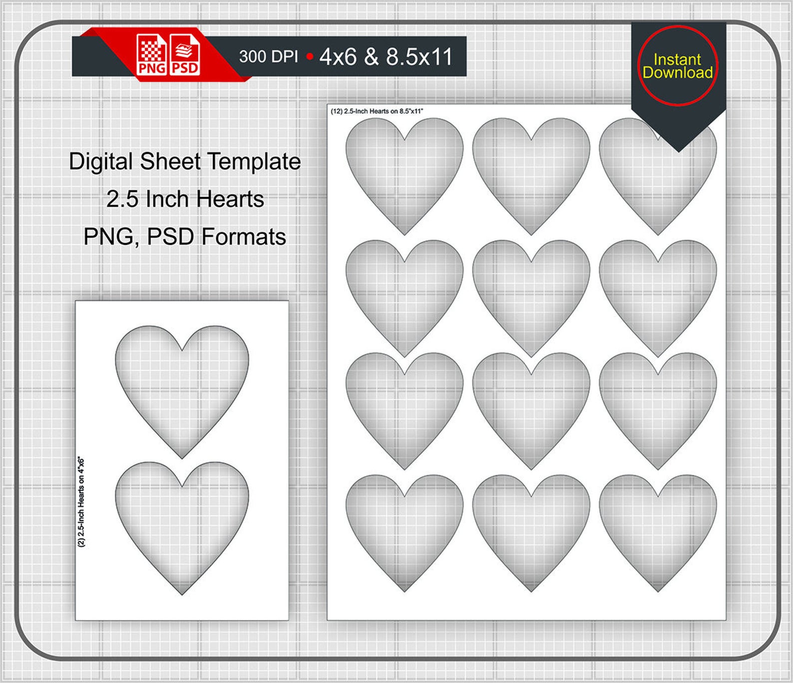 2.5 Inch Heart Shape Blank Digital Sheet 4x6 and 8.5x11 Print - Etsy
