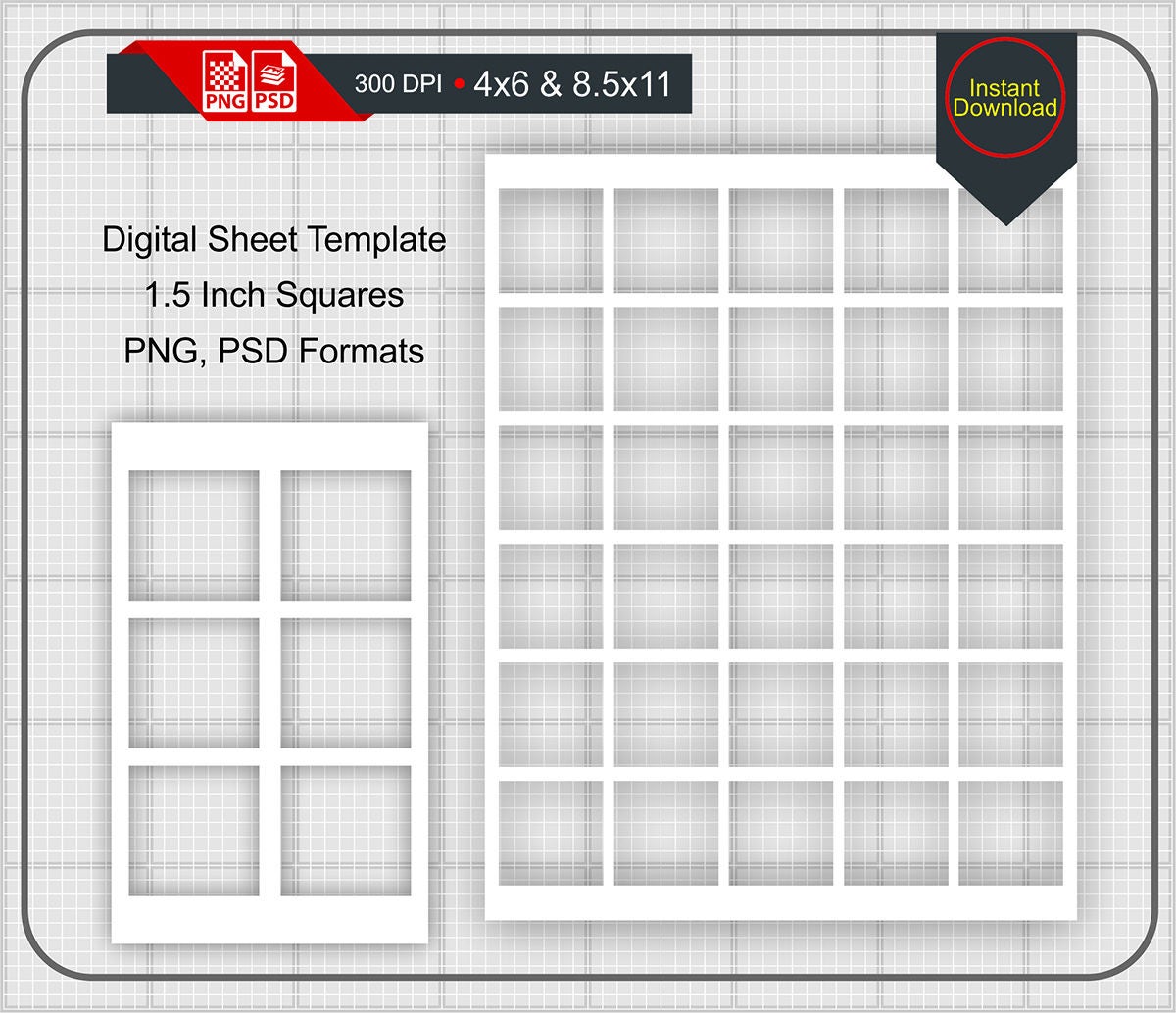 1.5 Inch Square Shape Blank Digital Sheet 4x6 and 8.5x11 | Etsy