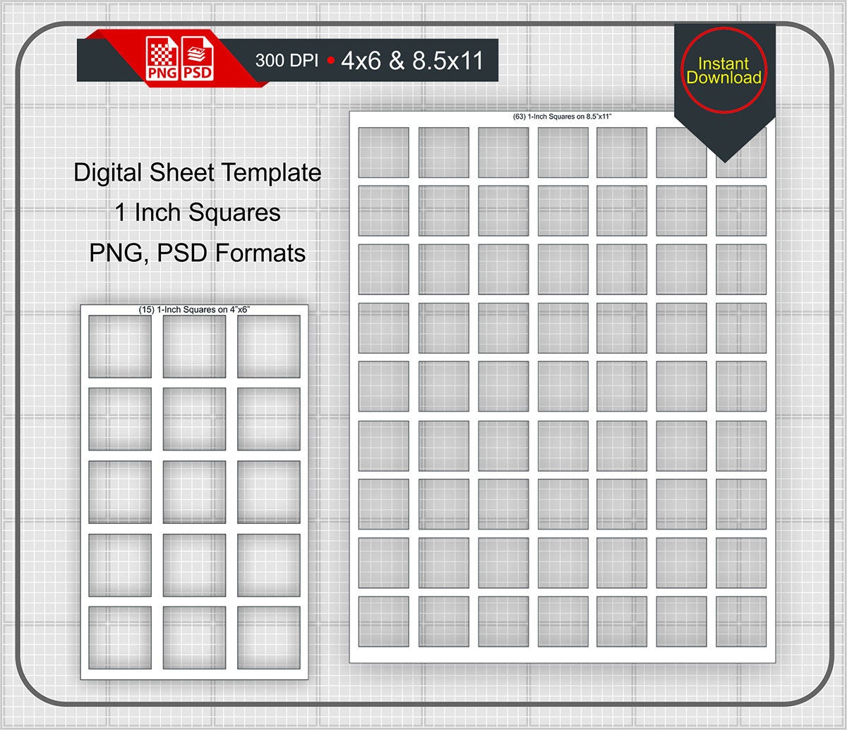 1 Inch Square Shape Blank Digital Sheet 4x6 and 8.5x11 print | Etsy