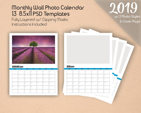 8 5x11 wall photo calendar template 2019 photoshop template etsy photoshop calendar template 2019