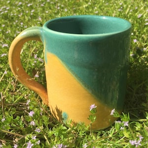 INTERSECTION | Unique Handmade Coffee Mug | Tea Cup | Green and Orange Mug | Ceramic | Pottery